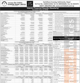 सनराइज बैंकको तेस्रो त्रैमाससम्ममा खुद नाफा १ अर्ब १७ करोड रुपैयाँ