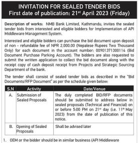 Invitation for Sealed Tender Bids