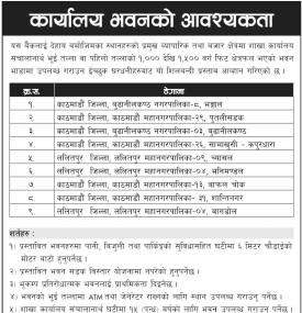 नविल बैंकलाई कार्यालय भवनको आवश्यकता सम्बन्धी सूचना