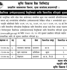 बैंकको वैकल्पिक उम्मेदवारहरुलाई नियुक्तिको लागि सिफारिस गरिएको सूचना