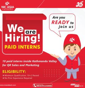 NIC Asia Bank hiring paid Interns for QR Sales and Marketing
