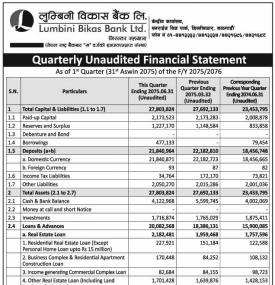 Quarterly Unaudited Financial Statement