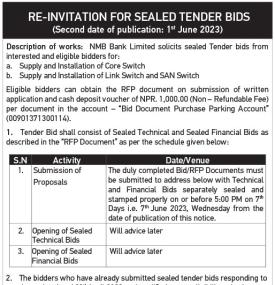 Re-Invitation for Sealed Tender Bids