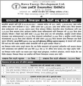 रावा इनर्जिको आईपीओमा आवेदन दिने आज अन्तिम दिन  सम्बन्धी सूचना