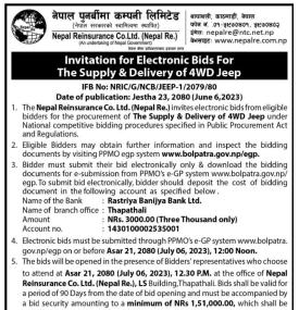 Invitation for electronic bids for the supply and delivery of 4WD jeep.