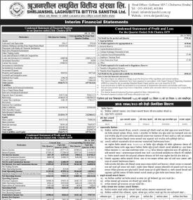 Shrijanshil Laghubitta posted a net profit of Rs 5.79 million during its 3rd quarter.