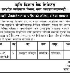 बैंकको नतिजा प्रकाशन सम्बन्धी सूचना