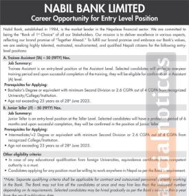 Career Opportunity in Nabil Bank for Entry Level Position