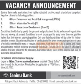 Sanima Bank Announces Job Openings for Multiple Positions