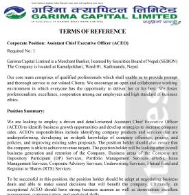 Garima Capital Limited Seeks Assistant Chief Executive Officer (ACEO) to Drive Business Growth