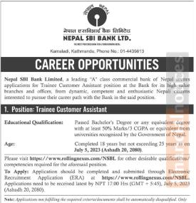 CAREER OPPORTUNITIES AT NEPAL SBI BANK LIMITED