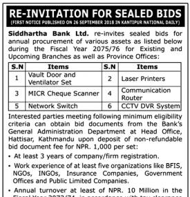 Re-Invitation for Sealed Bids- SBL