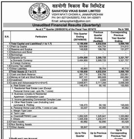 Unaudited Financial Results  (Quarterly)