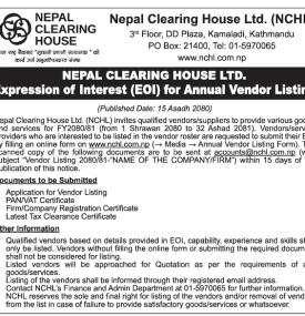 Expression of Interest for Annual Vendor Listing