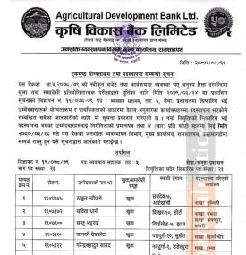 एकमुष्ठ योग्यताक्रम तथा पदस्थापना सम्बन्धी कृषि विकास बैंकको सूचना