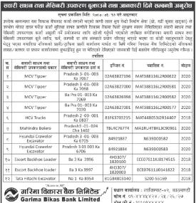सवारी साधन तथा मेसिनरी उपकरण बुझाउने तथा जानकारी दिने सम्बन्धी सूचना