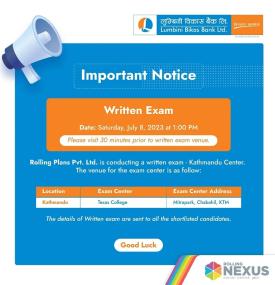 लिखित परीक्षा बारे लुम्बिनी विकास बैंकको अत्यन्त जरुरी सूचना