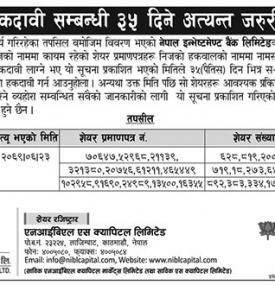 सेयर हकदावी सम्बन्धी सूचना