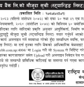राष्ट्रिय वाणिज्य बैंकको मौजुदा सूची बारेको सूचना
