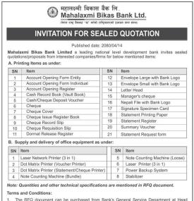 Invitation for Sealed Quotation
