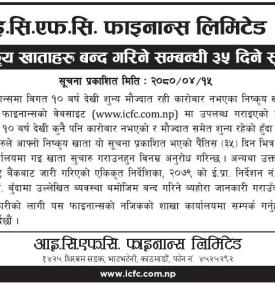 निष्कृय खाताहरु बन्द गर्ने सम्बन्धी सूचना