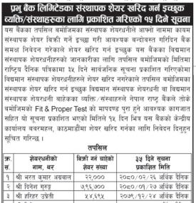 संस्थापक शेयरधनीहरुलाई प्रभु बैंकको जरुरी सूचना