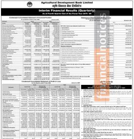 कृषि विकास बैंकको खुद नाफा ३ अर्ब ९ करोड ९३ लाख रुपैयाँ - Q4 Report -