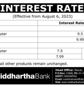 सिद्धार्थ बैंकद्वारा नयाँ ब्याजदर प्रकाशित - New Interest Rates -
