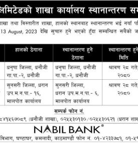 नविल बैंकको शाखा कार्यालय स्थानान्तरण सम्बन्धी सूचना