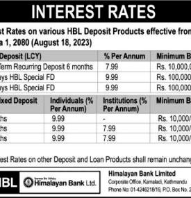 हिमालयन बैंकको ब्याजदर सम्बन्धी सूचना - Interest Rates Notice -