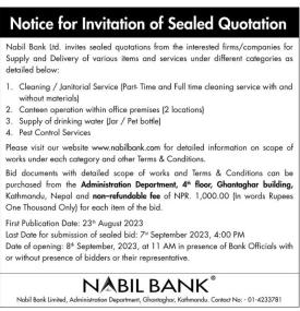 Notice for Invitation of Sealed Quotation