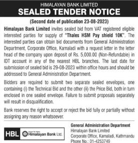 Sealed Tender Notice