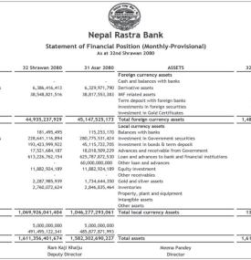 Statement of Financial Position (Monthly - Provisional)