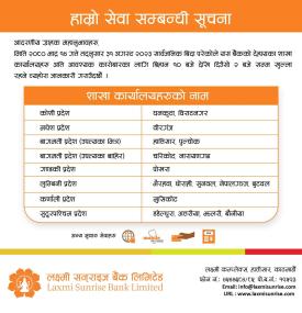 सार्वजनिक विदाको दिन कुन कुन शाखाहरु कति बजेसम्म खुल्ला रहन्छन् ?