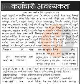लघुवित्तमा कर्मचारी आवश्यकता - Job Vacancy