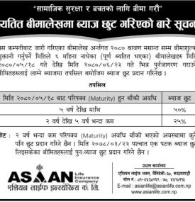 व्यतित बीमलेखमा ब्याज छुट गरिएको बारे सूचना