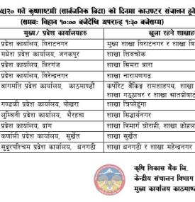 सार्वजनिक विदाको दिन कृषि विकास बैंकको कुन कुन शाखाहरु खुल्ला रहन्छन् ?