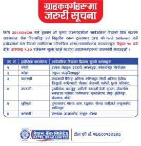 हेर्नुहोस भोलि सार्वजनिक विदाको दिन नेपाल बैंकका कुन कुन शाखा खुल्ला रहन्छन ?