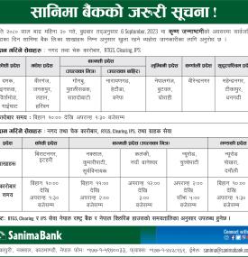 सानिमा बैंकको सार्वजनिक विदाको दिन खुल्ला रहने शाखाबारे सूचना