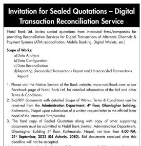 Invitation for Sealed Quotation - Digital Transaction Reconciliation Services