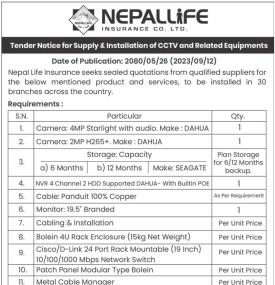 Tender Notice for Supply Installation of CCTV