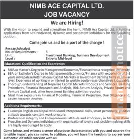 NIMB ACE CAPITAL LTD. - Job Vacancy Announcement