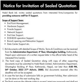 Notice for Invitation of Sealed Quotation