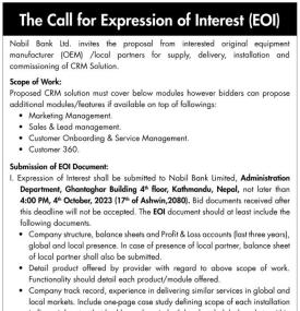 The call for Expression of Interes (EOI)