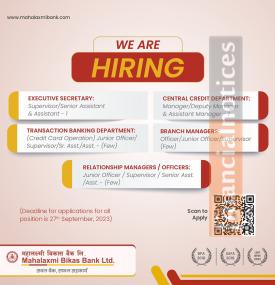Mahalaxmi Bikas Bank Extends an Inviting Hand for New Talent !