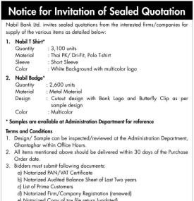 Notice for Invitation for Sealed Quotation