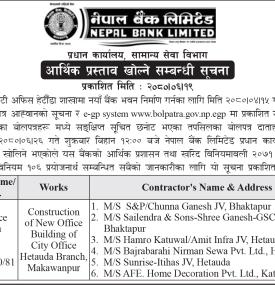 आर्थिक प्रस्ताव खालिने सम्बन्धी सूचना