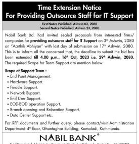 Time Extension Notice for providing Outsource Staff for IT Support