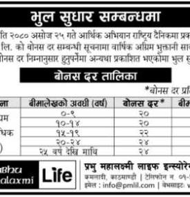 भुल सुधार गरिएको सम्बन्धी सूचना