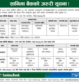 सानिमा बैंकको शाखा सञ्चालन सम्बन्धमा जरुरी सूचना